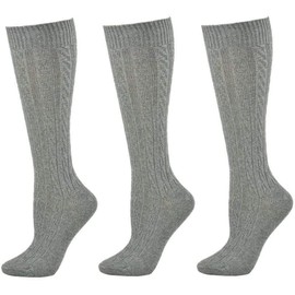 Sierra Socks Girl's Women's Classic Cable Knit School Uniform Outdoor Wear Cotton Knee High Socks 3 Pair Pack (Heather Gray, Medium)