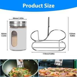 Glass Salt and Pepper Shaker Set with Seasoning Rack, Spice Rack, Adjustable Pour Hole Stainless Steel Lid, 2.8 oz, Spice Dispenser for Salt, Pepper, Spice Preservation (white)