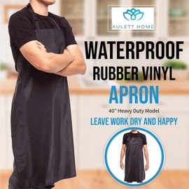 Waterproof Rubber Vinyl Apron Black - 40" Heavy Duty Model - Stay Dry When Dishwashing, Lab Work, Butcher, Dog Grooming, Cleaning Fish - Industrial Chemical Resistant Plastic