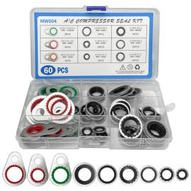KUQUTIDY 60PCS A/C O Ring Kit AC Seal Kit, Air Conditioning Compressor Gasket Seales, A/C Compressor Port Seal Washers Kit, 9 Sizes O Ring Gasket Bonded Sealer Assortment, Universal Car Accessories