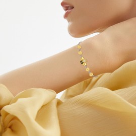 YAFEINI Bee Bracelet Sterling Silver Daisy Adjustable Bracelet Bee Jewelry Gifts for Women, Sterling Silver