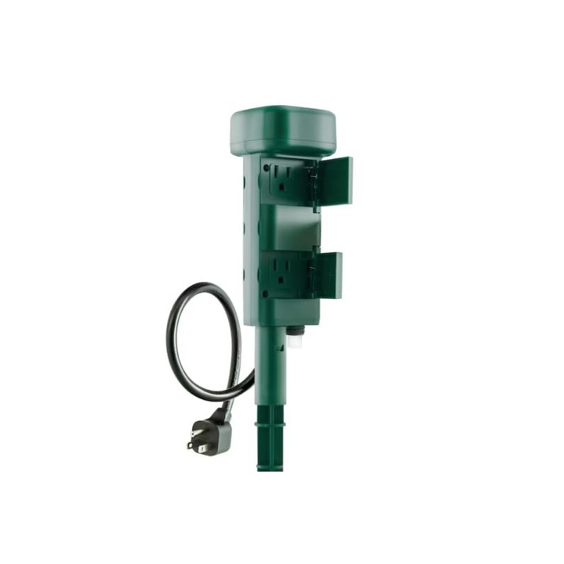 JASCO MTS Photocell Stake Timer, Outdoor, 6 Grounded Outlet, Green,