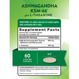 Nature's Truth KSM-66 Ashwagandha | 60 Caplets | with L-Theanine | Vegan, Non-GMO, & Gluten Free Supplement
