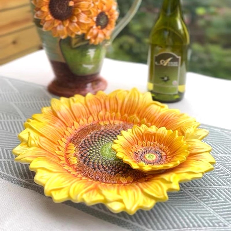 FORLONG Ceramic Chip & Dip Platter,11 inches Double Layer Hand-painted