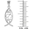 925 Sterling Silver Vertical Jesus Ichthus Charm Christian Fish Pendant