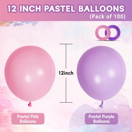 Pink and Purple Balloons 100 Pack 12 inch Light Pink Purple Latex Balloons for Girls Womens Butterfly Baby Shower Decorations Birthday Wedding, Engagements, Anniversary Party Decoration