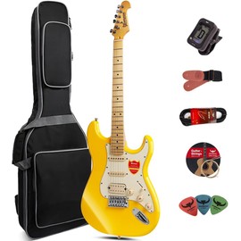 Electric Guitar Beginner Kit 39 Inch Full Size for Adult,Starter Package, Bag, Strap, String, Tuner, Cable and Picks(yellow, 39inch)