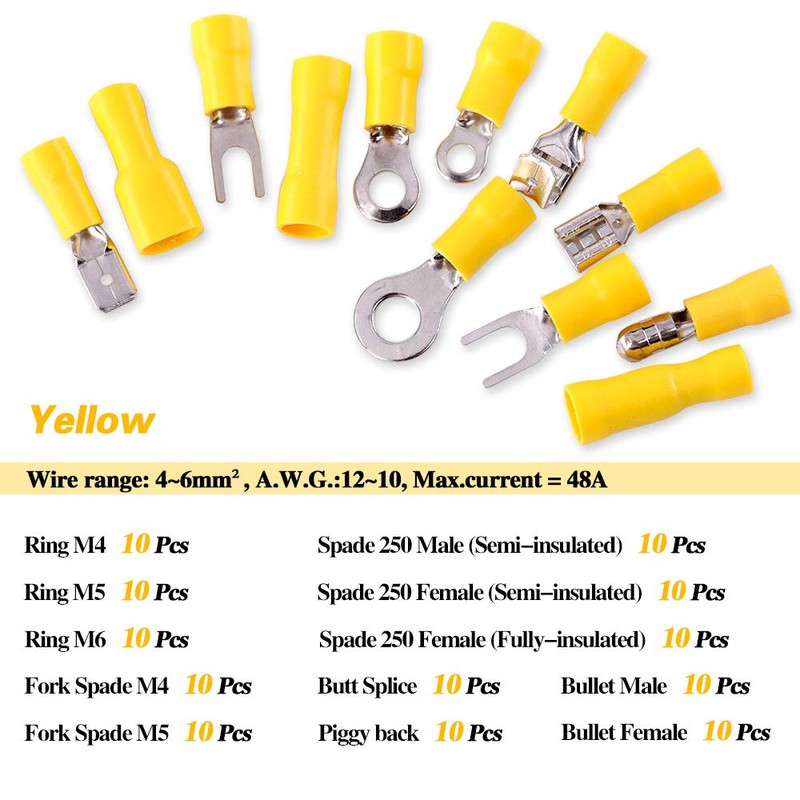 Glarks 540pcs 22-16/16-14/12-10 Gauge Mixed Quick Disconnect Electrical Insulated Butt