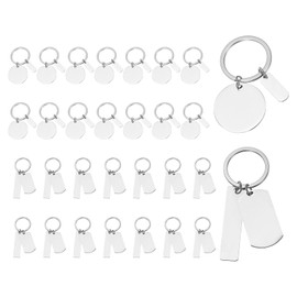 PATIKIL Engravable Metal Keychain Stamping Blanks, 30 Pcs Stainless Steel Stamping Blanks Tags Metal Blank with Key Ring for Laser Engraving DIY Crafts Nameplate, Silver Tone