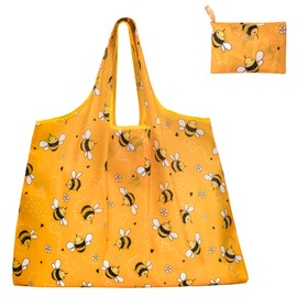 Heveer Foldable Shopping Bag, Reusable Shopping Bag, 50 x 66 cm, Environmentally Friendly Shopping Bag, honey bee pattern