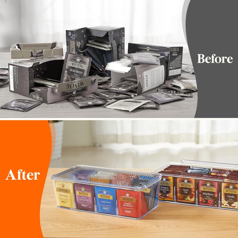 Lifewit Tea Bag Organizer with lids, Plastic Teabag Box with