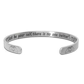 rohamzen Taylor Inspirational Quote Merch for Kids Girls Teens - Stainless Steel Cuff with 'Just Be Yourself' Engraving - Music lover Gift,Teen Girl Gifts Trendy Stuff