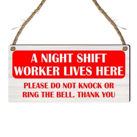 "A Night Shift Worker Lives Here" Warning Sign - Premium MDF Wood Door Plaque for Undisturbed Rest - with Rustic Twine Hanger for Indoor Use - Perfect for Day Sleepers, Nurses, Security Personnel