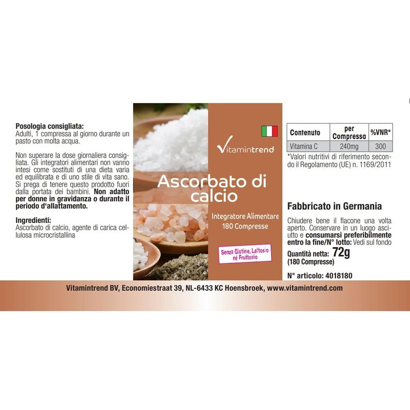 Calcium ascorbate - 180 tablets - for 6 months -