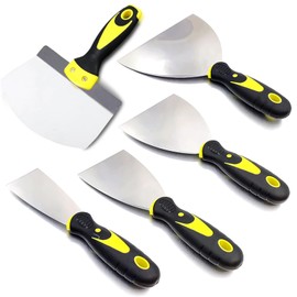 Zamety 5 Piece Spatula Set, Painter's Spatula Tool, Metal Spatula with Plastic Handle, 5 cm, 7.5 cm, 10 cm, 15 cm Scraper and 16.5 cm Curved Bending Spatula, for Scraping Walls and Removing Wallpaper