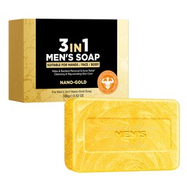 BEUKING 3 in 1 Bar Soap for Men, Bar Cleanser for Body, Face, and Shaving Extra, Gentle Body and Facial Cleanser Effectively Washes, Moisturizing Bar Soap to Clean and Hydrate Skin (3.53 oz, Gold)