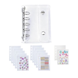 Sticker Notebook, Transparent, Sticker Binder, M5 Size, Removable, Clear Binder, Includes 10 Refills + 2 PP Sheets, Girls, Cute, Sticker Mat (Transparent)