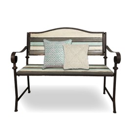 BACKYARD EXPRESSIONS PATIO · HOME · GARDEN 914811 45 Inch Patio, Garden, Porch Bench, Cast Iron Love Seat, Cream, Grey, Teal