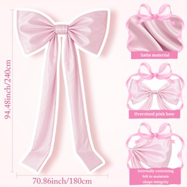 GUDELAK 95 x 70 Inches Large Bow Themed Party Decorations Giant Pink Bow Decor Satin Ribbon, Contains Felt Big Pink Bow Wall Decor Girl Coquette Birthday Decorations Bachelorette Bridal Supplies