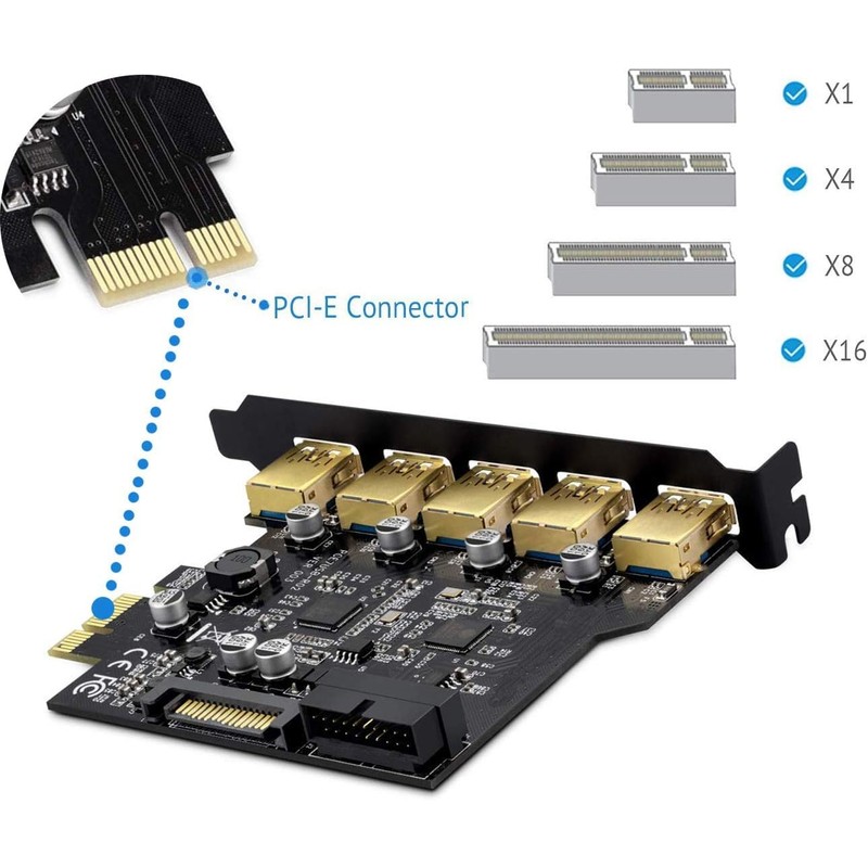 YABOANG USB 3.2 PCI-E Card Gen1 PCI Express 5-Port Card
