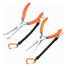 LEONTOOL 2 PCS Mini Needle Nose Pliers Bent Needle Nose Pliers Set Straight Needle Nose Pliers For Jewelry Making Needle Remover Pliers With Lanyard Bending Wire and Small Object Gripping