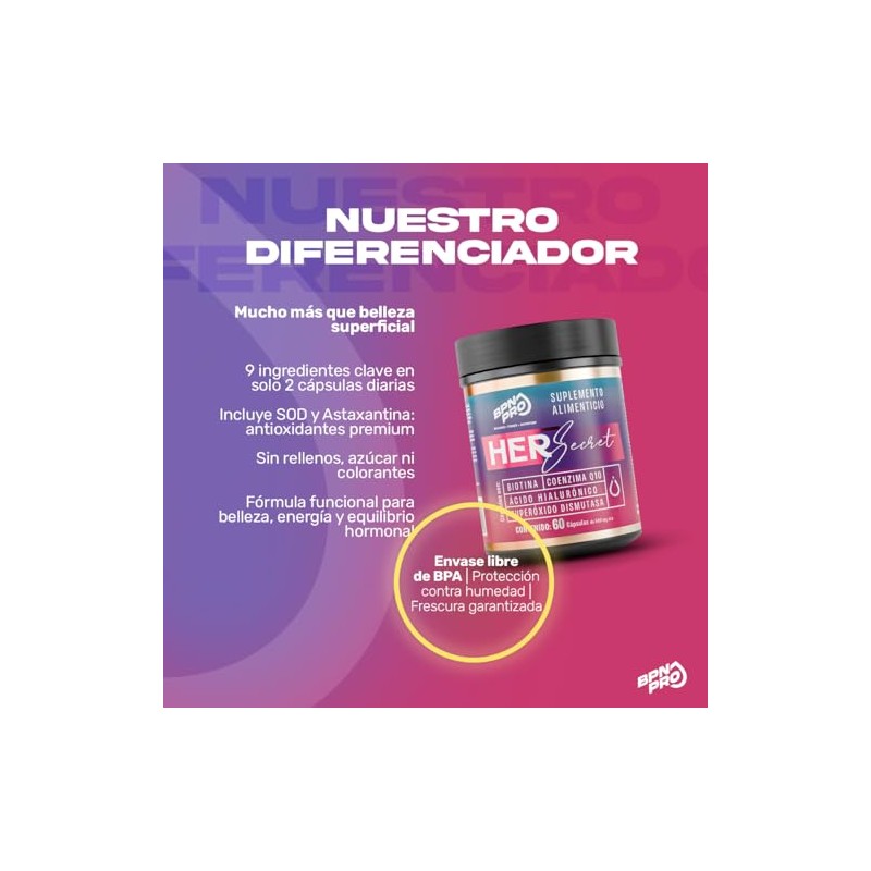 Bpn Pro Vitaminas Mujer Her Secret Colágeno Biotina Complejo Cabello