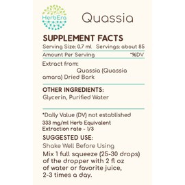 HerbEra Quassia B60 Alcohol-Free Herbal Extract Tincture, Super-Concentrated Wildcrafted Quassia (Quassia Amara) (2 fl oz)