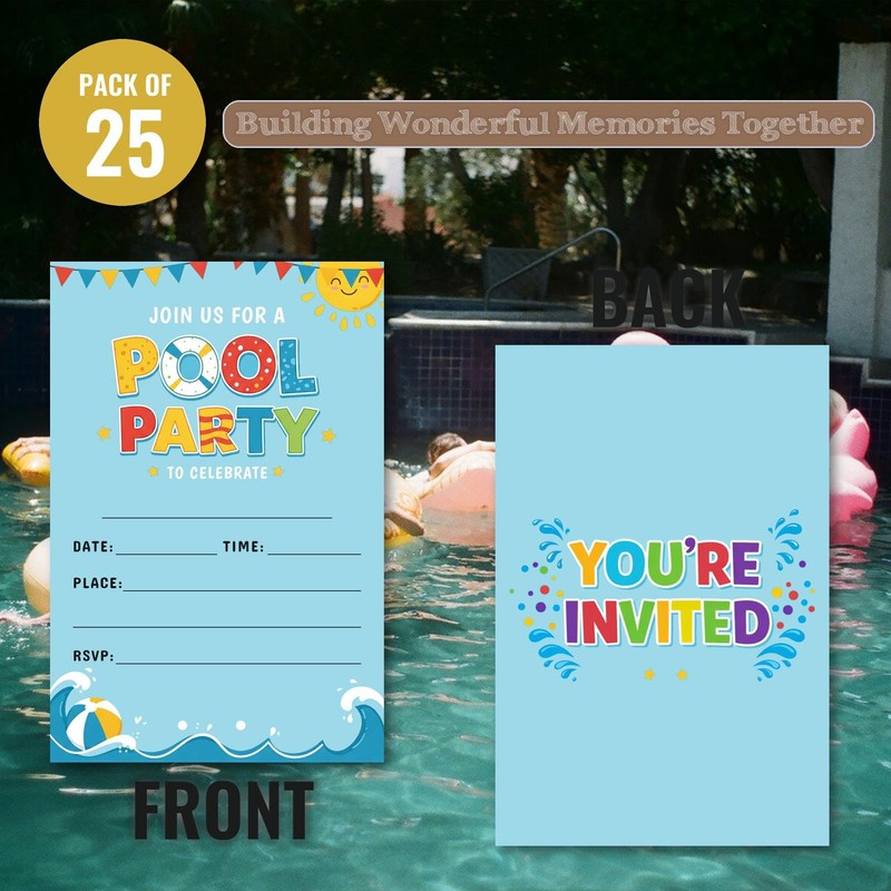 WENFLY Pool Party Invitation Cards, Summer Swimming Party for Birthday
