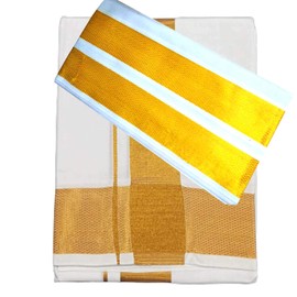 Stylesindia Cotton Single Layer Colored Dhoti 1.8 Meters Length Lungi Sarong with Resham/Zari Designer Border Angavastram, White, One Size