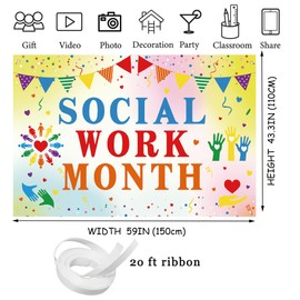 Happy Social Work Month Banner, Social Worker Month Appreciation Decorations Backdrop, Thank You Gifts, We Appreciate You Sign Backdrops Wall Party Supplies Photography Background