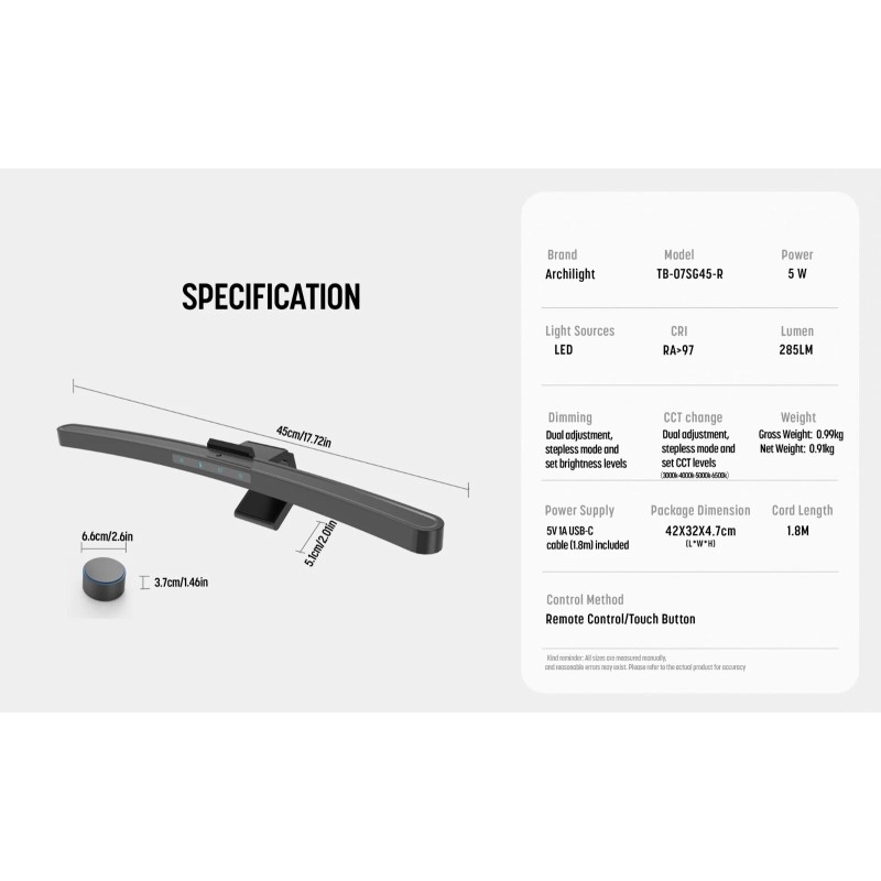 Archilight ScreenGlow Pro 45cm Monitor Lamp for Curved Screen with