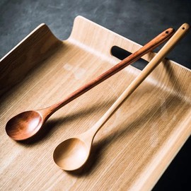 88flix Korean Spoon Dinnerware Wooden Long Long Squkara Set of 2