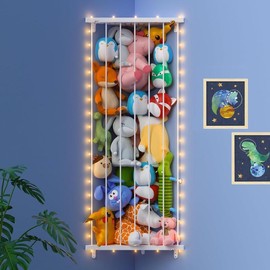 Corner Stuffed Animal Storage Organizer -  Stuffed Animals Holder with Lights - Wall Stuffed Animal Zoo with Adjustable Length for Nursery Playroom Bedroom (White) - Color: Black, Size: 2-IN-1 Splice