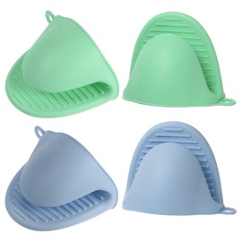 HARFINGTON 4pcs Mini Silicone Oven Mitts 110x85x70mm Small Heat Resistant Rubber Air Fryer Gloves for Kitchen Cooking and Baking, Nordic Blue Nordic Green
