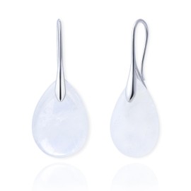 XGALBLA Women's White Crystal Teardrop Quartz Drop Earrings Natural Crystal Healing Birthstone Dangle Earrings Silver Fashion Jewelry