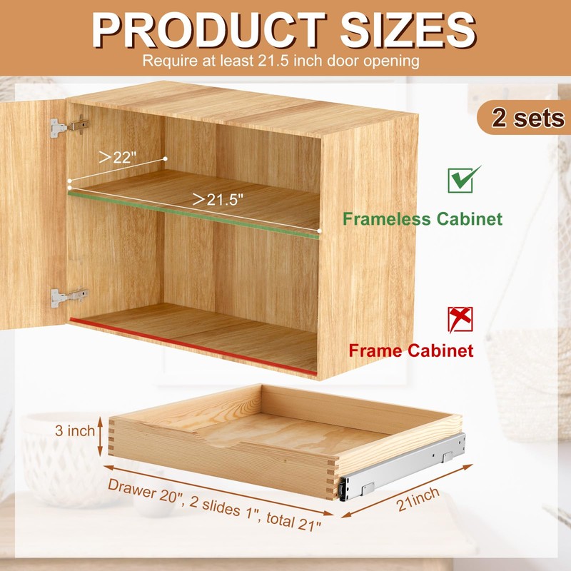 Menkxi 2 Set Pull out Tray Cabinet Organizer Wooden Pull