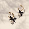 Black Velvet Bow Pearl Dangle Drop Huggie Hoop Earrings Studs