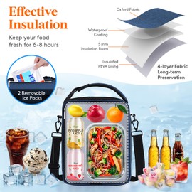 Lifewit Insulated Lunch Box for Men, Expandable Cooler Bag, Freezable Lunch Bag for Women with 2 Ice Packs and Shoulder Straps for Work Travel College, 8.2L Blue