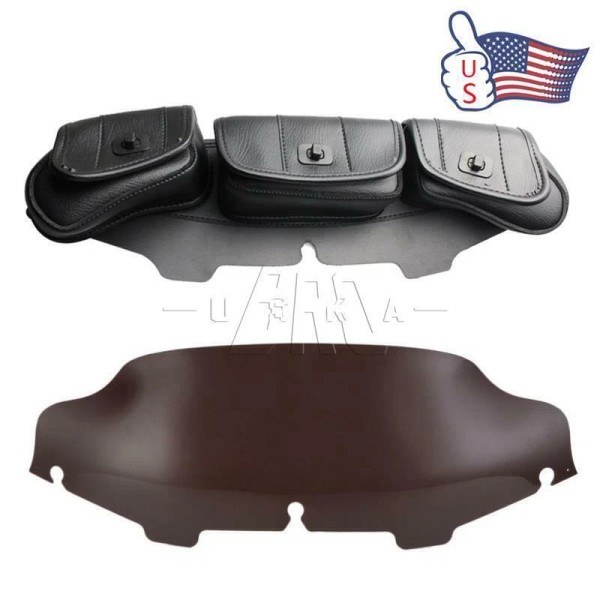 Trichtu Mount 3 Pockets Saddle Windshield Bag+6"Smoke Wave Windscreen For