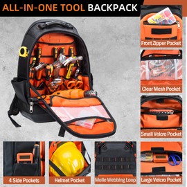 Stahlusdick Tool Backpack Heavy Duty, Large HVAC Work Backpack Tool Bag Organizer for Men with Hard Bottom and Detachable board for Electrician Construction