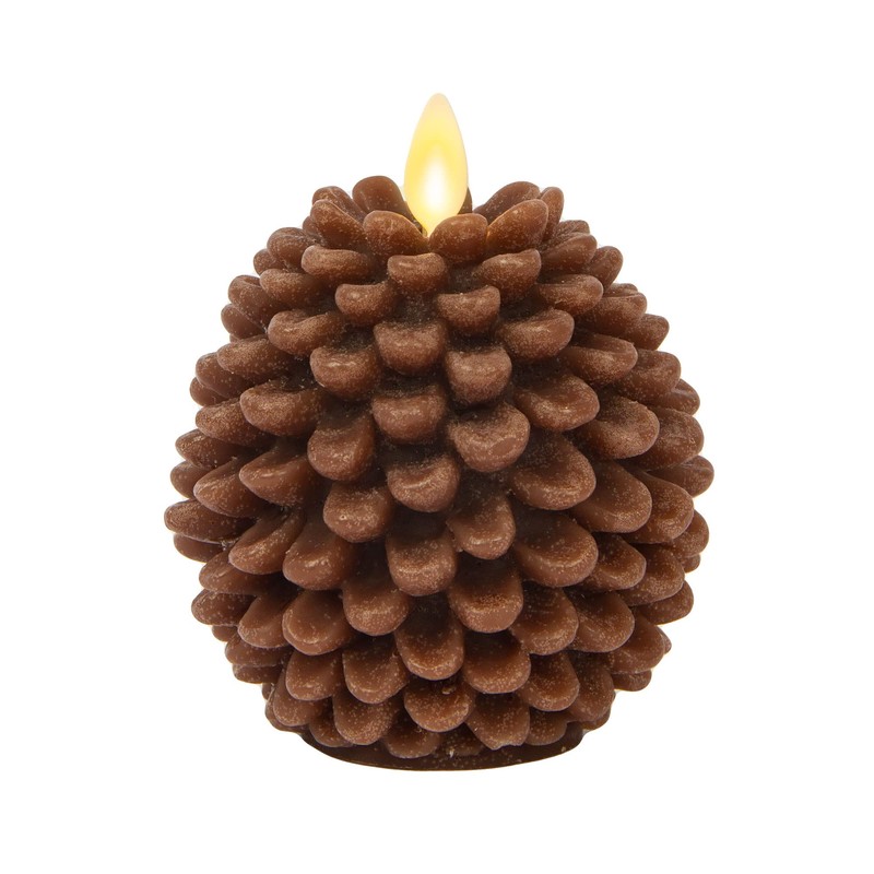 Luminara Pinecone Flameless Candles Chalky Brown Finish Pine Cone Figural,