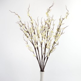 HANDIC Artificial Cherry Blossom Branches 5pack 39" Faux Flower Stems for Home Wedding Decor (5, White)