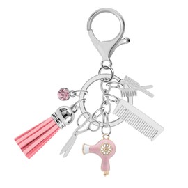 YaeYur Hair Stylist Gifts Keychain Comb Scissors Charms Tassel Keychains Hairdresser Barber Keychain Key Ring Gifts for Women Men Hairstylist Cosmetology Birthday Graduation Gift（Pink）