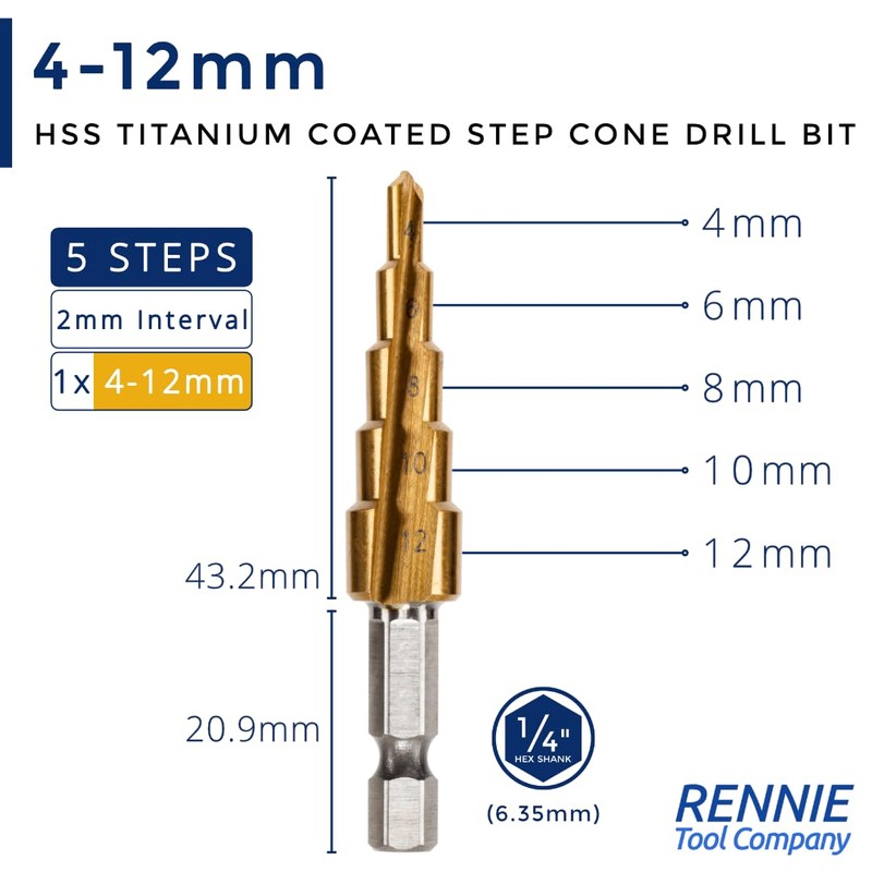 RENNIE TOOLS - 3 Piece Large HSS Step Cone Drill