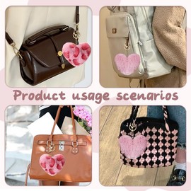 Leopard Heart Bag Charm Pink Fuzzy Keychains for Women Girls Hot Pink Y2k Fluffy Keychain for Car Key Chain Heart Accessories for Bag Purse Charm for Girls Women Girlfriend Birthday Gift Keyring 2 Pcs