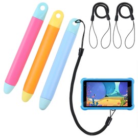 Qianyu 3 Pack Kid-Friendly Stylus Pen with Tether Anti-Rolling Tablet Styluses Tablet Stylus Pen with Spring Cord Universal Touch Screen Pens for All Touch Screen Devices