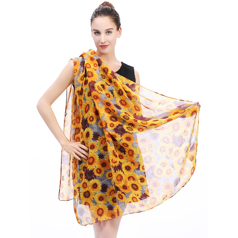 Lina & Lily Sunflower Floral Print Women's Scarf Shawl Wrap