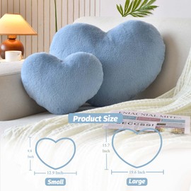 XVTRU Soft Heart Shaped Pillows, Cute Dusty Blue Heart Decorative Pillow, 19.6"x15.7" Heart Plush Cushion, Faux Rabbit Fur Room Decor Throw Pillow for Couch Bed Women Valentine's Day Xmas Gift