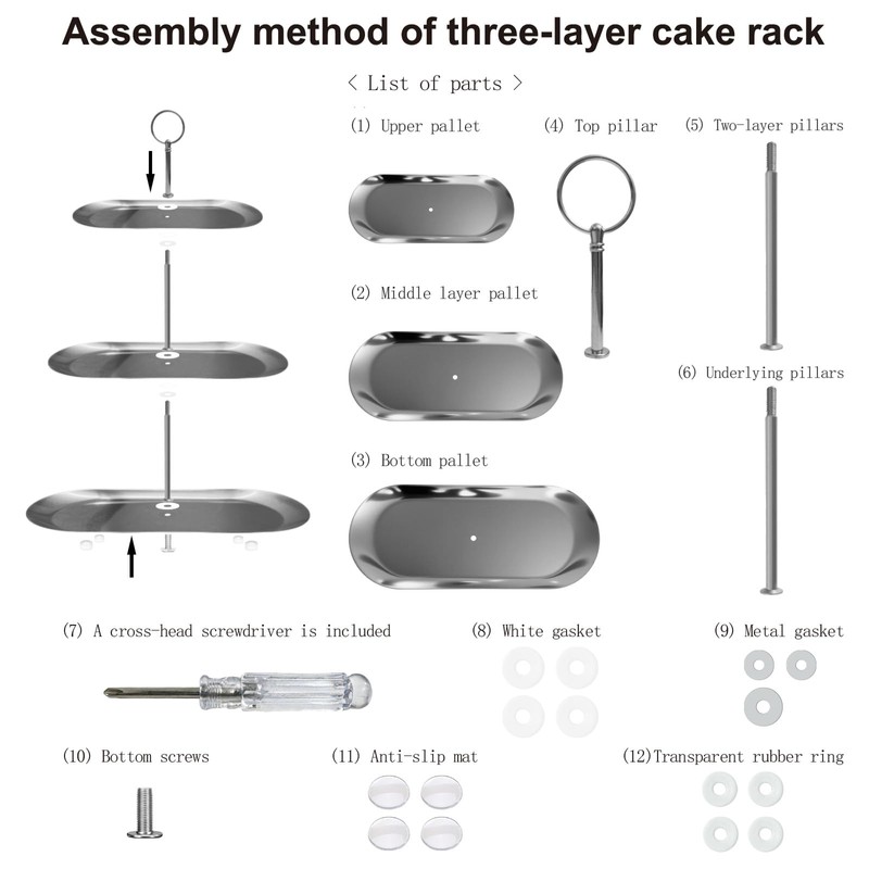 2PCS 3 Tiers Stainless Steel Cupcake Stand 3 Tiers Fruit