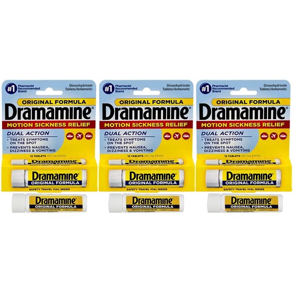 Dramamine Original Formula Motion Sickness Relief | 12 Count | Pack of 3